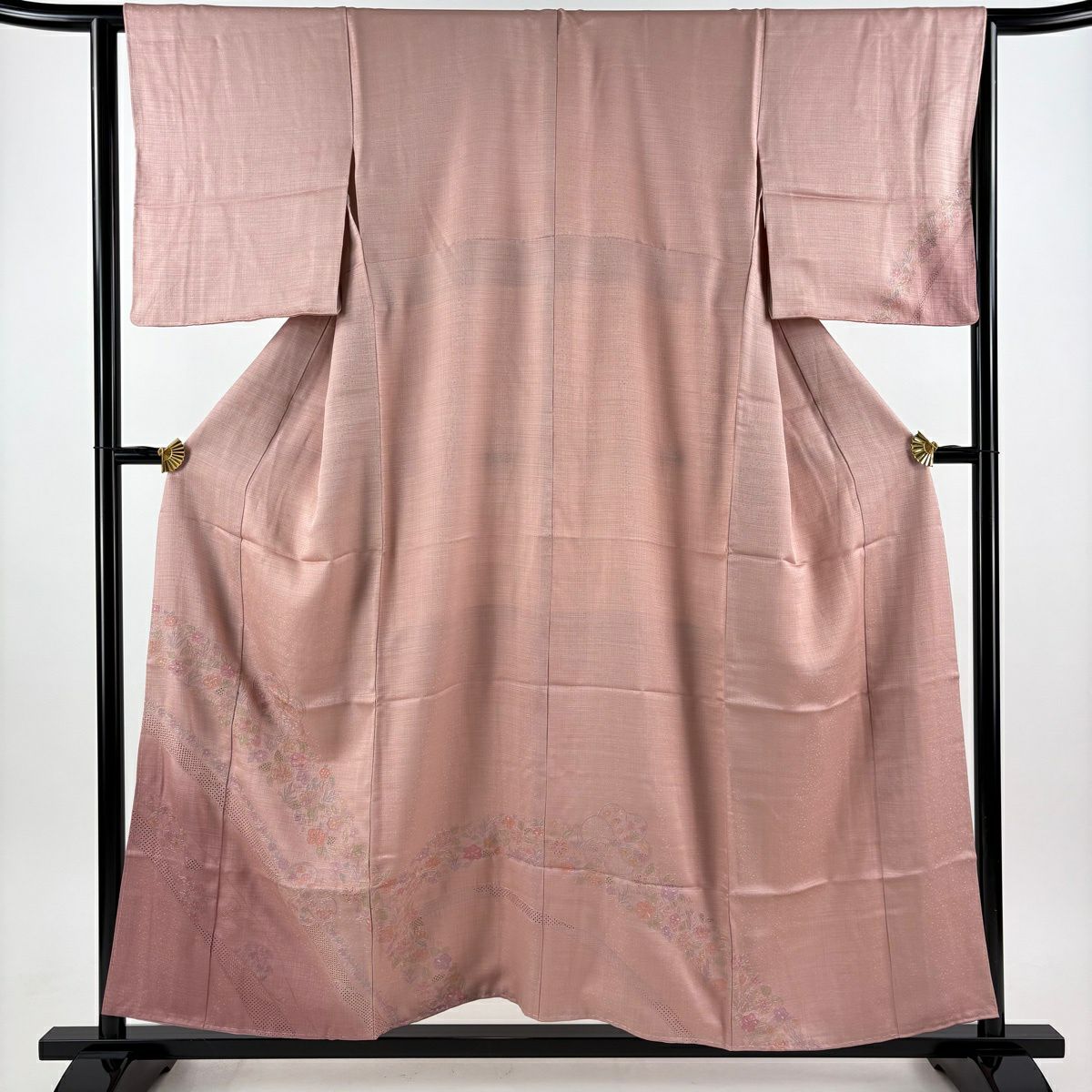 訪問服 身長154cm 袖長64cm M 雙層 草花紋紋 梅花花 刺繡 漸層 粉紅 純蠶絲 優品級