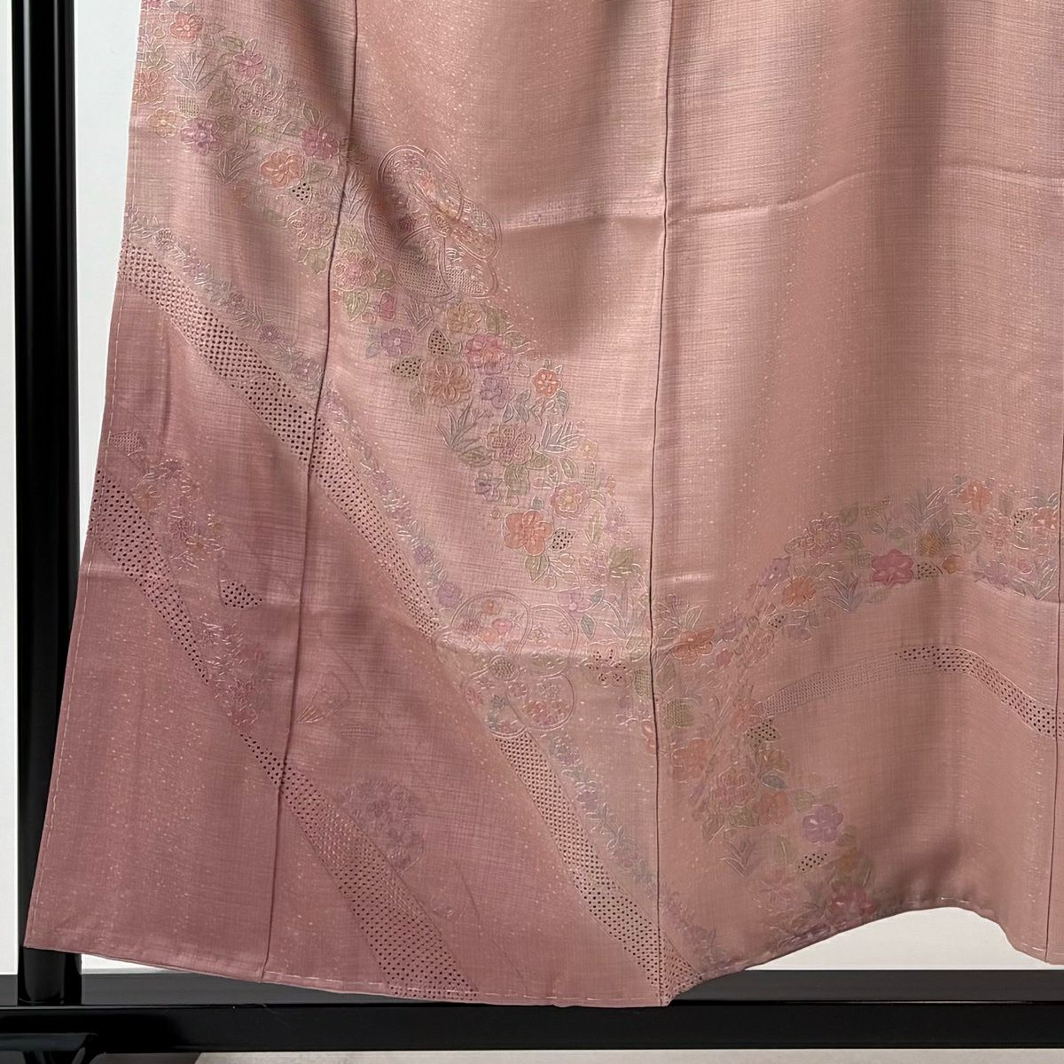 訪問服 身長154cm 袖長64cm M 雙層 草花紋紋 梅花花 刺繡 漸層 粉紅 純蠶絲 優品級