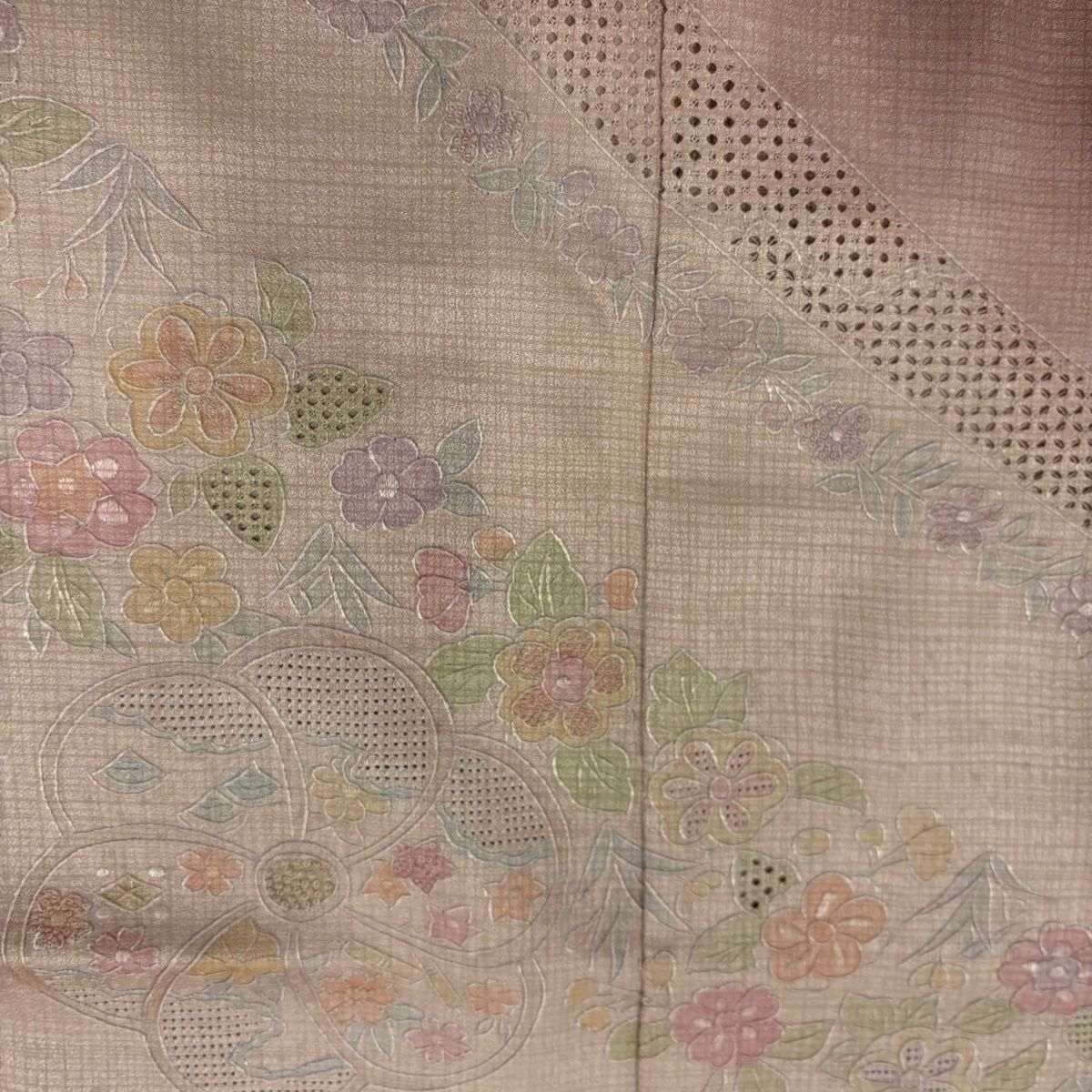 訪問服 身長154cm 袖長64cm M 雙層 草花紋紋 梅花花 刺繡 漸層 粉紅 純蠶絲 優品級