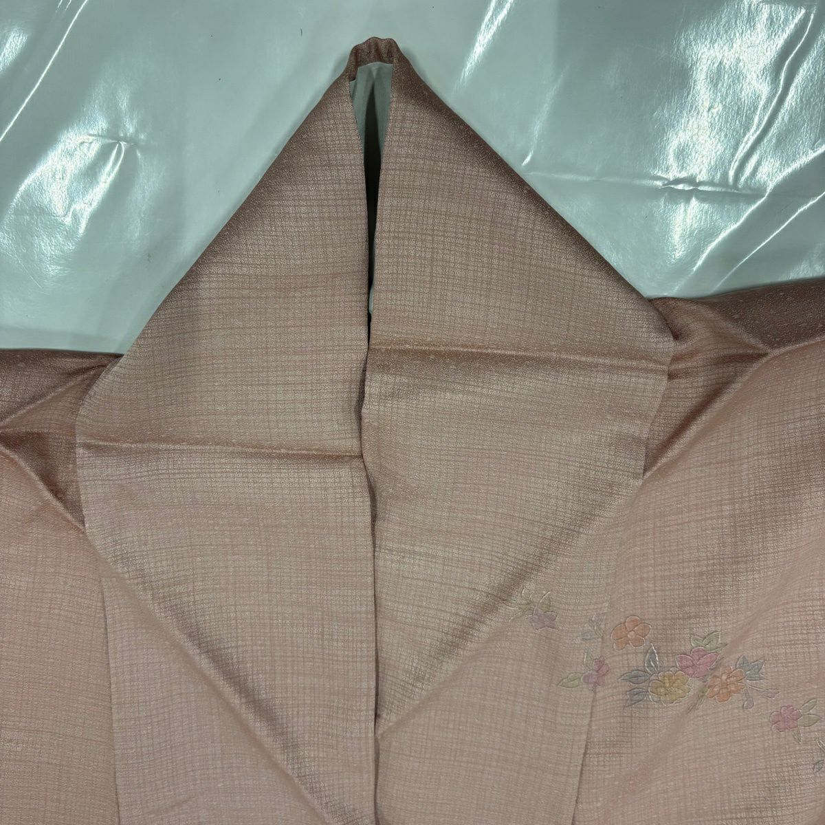 訪問服 身長154cm 袖長64cm M 雙層 草花紋紋 梅花花 刺繡 漸層 粉紅 純蠶絲 優品級