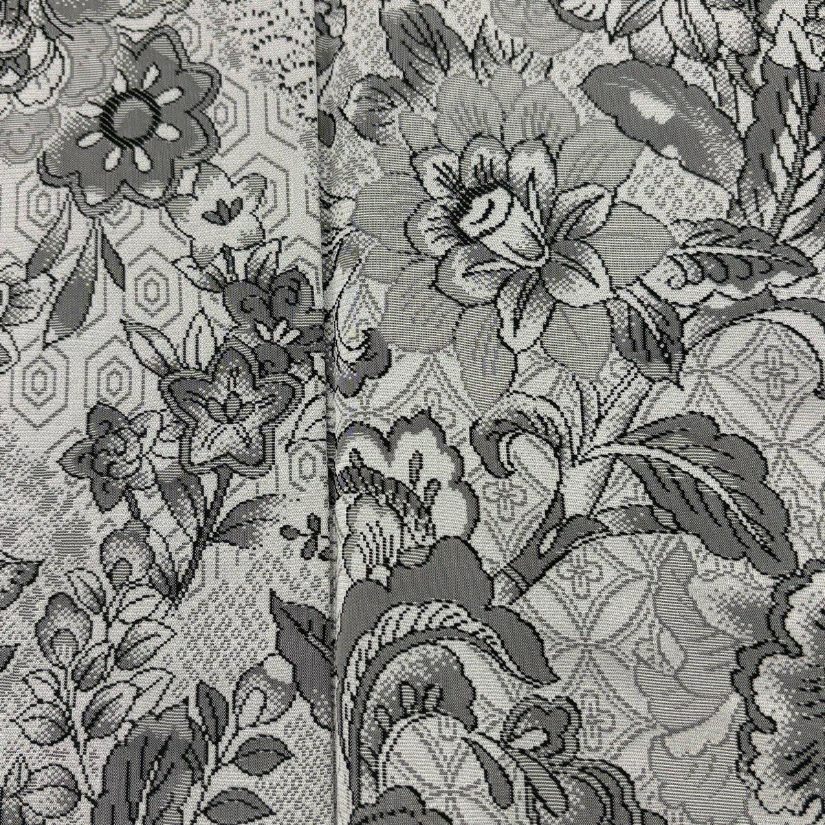 【美品】 小紋 身長170cm 袖長67cm M 雙層 草花紋紋 龜甲 灰色 純蠶絲 名品級