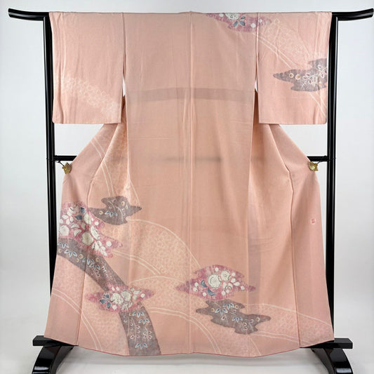 訪問服 身長160.5cm 袖長64cm M 雙層 滝泰 有落款 辻花染 霞 漸層 淡粉色 純蠶絲 名品級 一つ紋