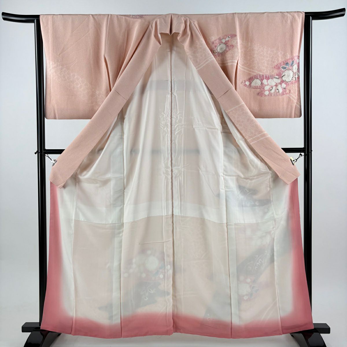訪問服 身長160.5cm 袖長64cm M 雙層 滝泰 有落款 辻花染 霞 漸層 淡粉色 純蠶絲 名品級 一つ紋