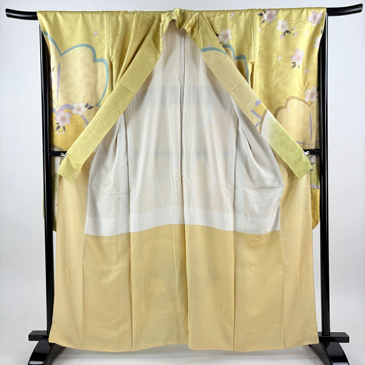 振袖禮服 身長160cm 袖長67.5cm L 雙層櫻 金通し 金銀彩 黃色 純蠶絲 名品級