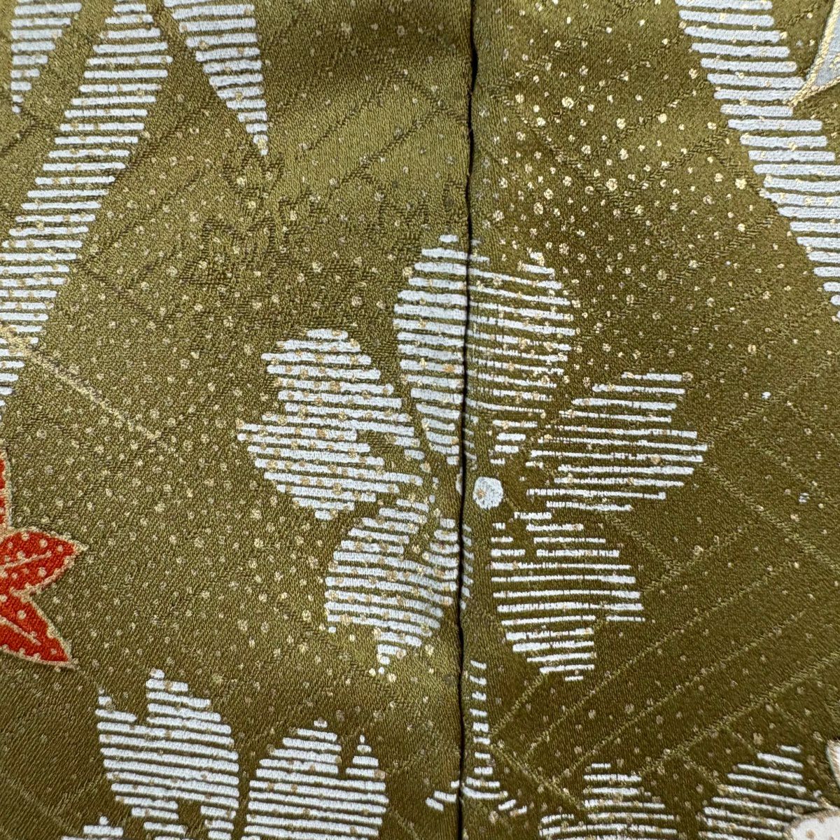 振袖禮服 身長160cm 袖長67cm M 雙層 袋帶全套 鎌倉文 松樹竹子梅花 金絲 金銀彩 茶綠 純蠶絲 優品級