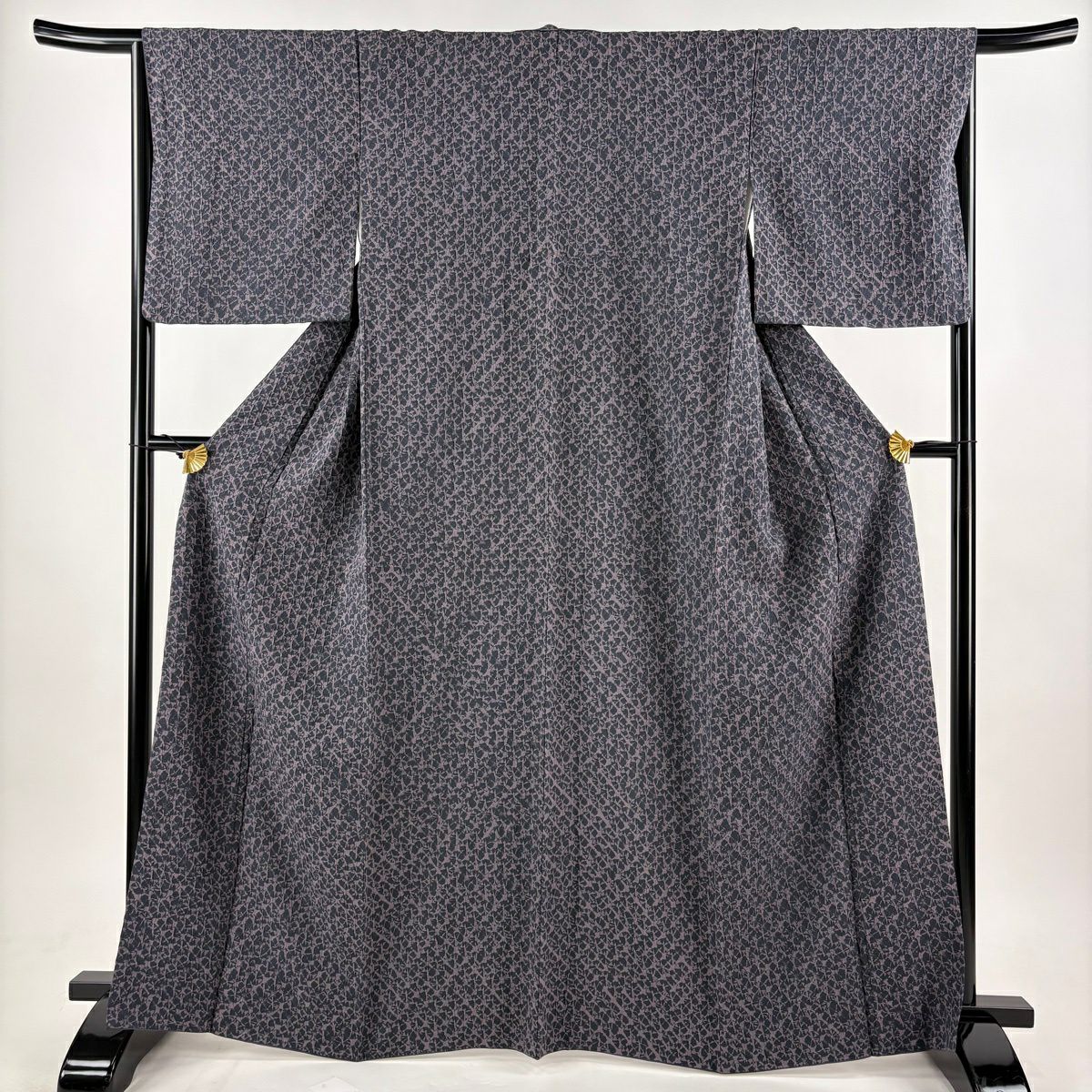 【美品】 小紋 身長165.5cm 袖長66cm M 雙層 名古屋帶套裝 幾何圖案 絞染 灰紫 純蠶絲 秀品級