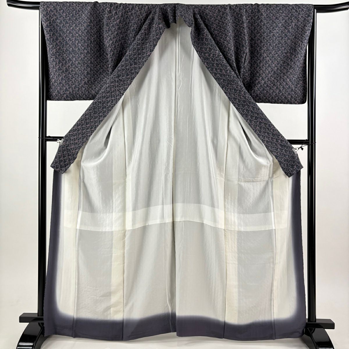 【美品】 小紋 身長165.5cm 袖長66cm M 雙層 名古屋帶套裝 幾何圖案 絞染 灰紫 純蠶絲 秀品級