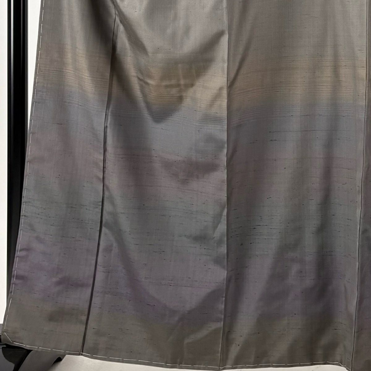 【美品】 付下 身長164cm 袖長66cm M 雙層 紬織織 袋帶套裝 段紋 灰色 純蠶絲 優品級