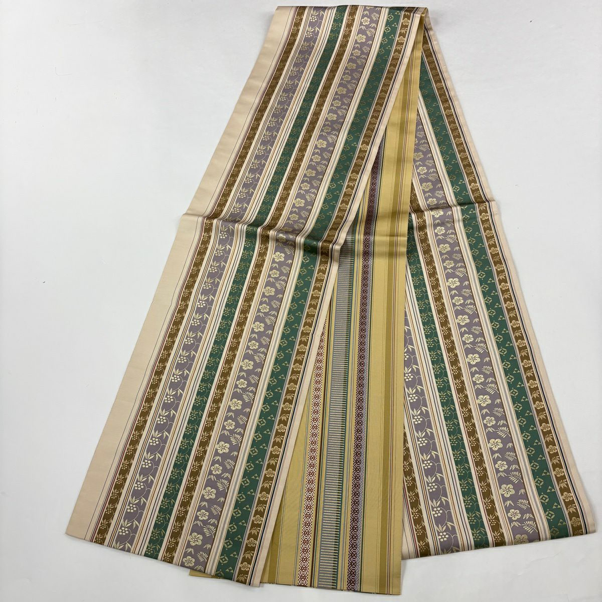【美品】 紬織 身長162.5cm 袖長64.5cm M 雙層 袋帶套裝 鳥 樹木 深紫 純蠶絲 名品級