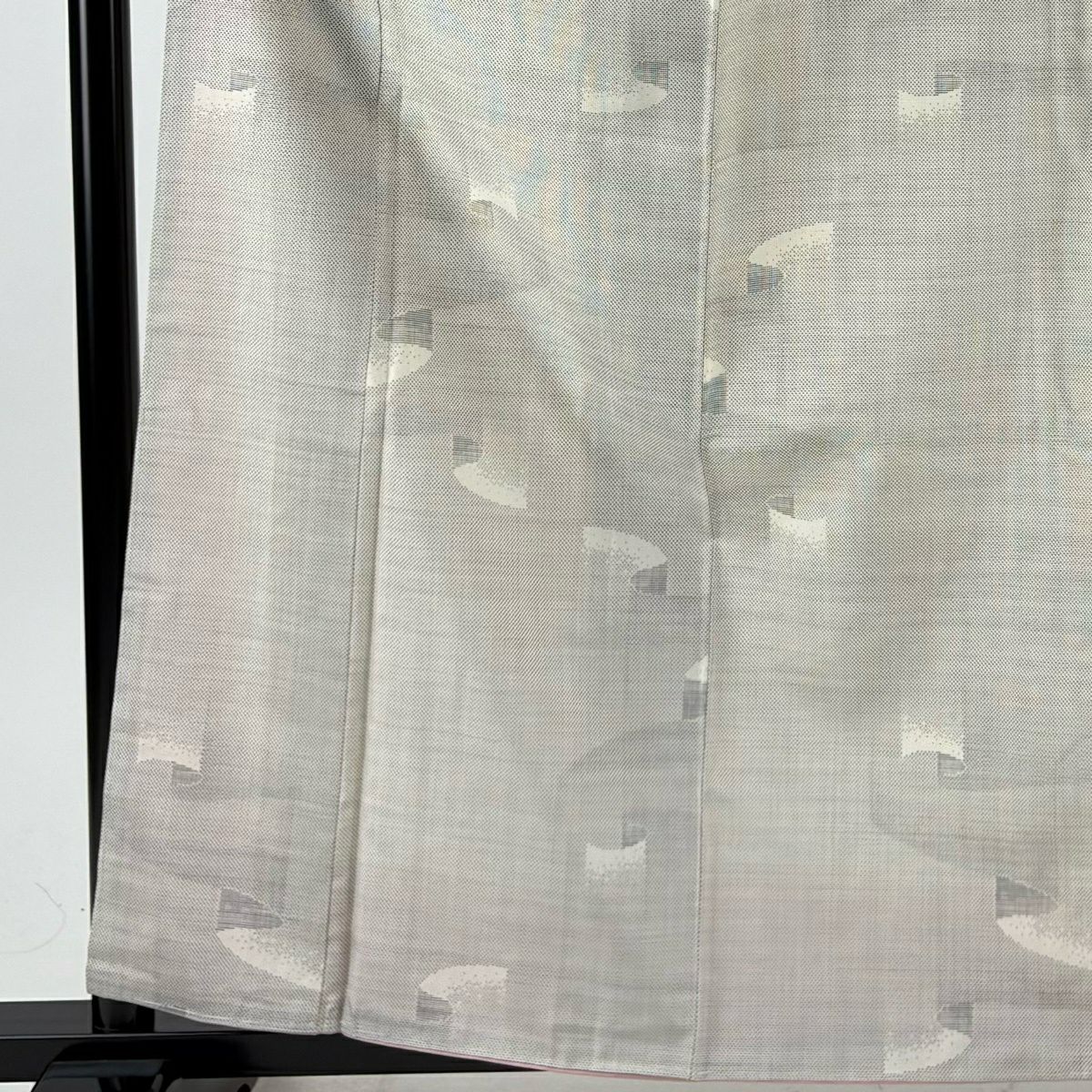 大島紬織 身長160.5cm 袖長62cm S 雙層 幾何學 灰白 純蠶絲 名品級