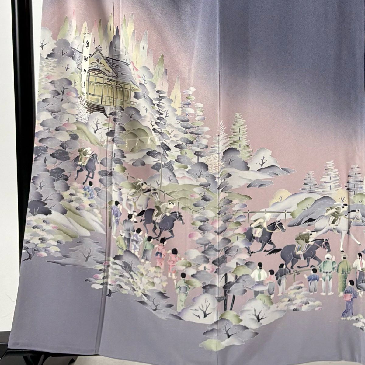 灰紫色留袖禮服 身長160.5cm 袖長64cm M 雙層 有落款 人物 風景 漸層 純蠶絲 名品級 三つ紋