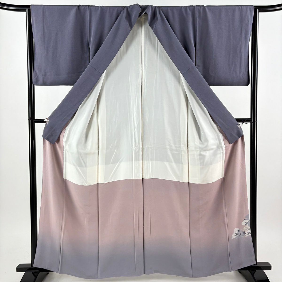 灰紫色留袖禮服 身長160.5cm 袖長64cm M 雙層 有落款 人物 風景 漸層 純蠶絲 名品級 三つ紋