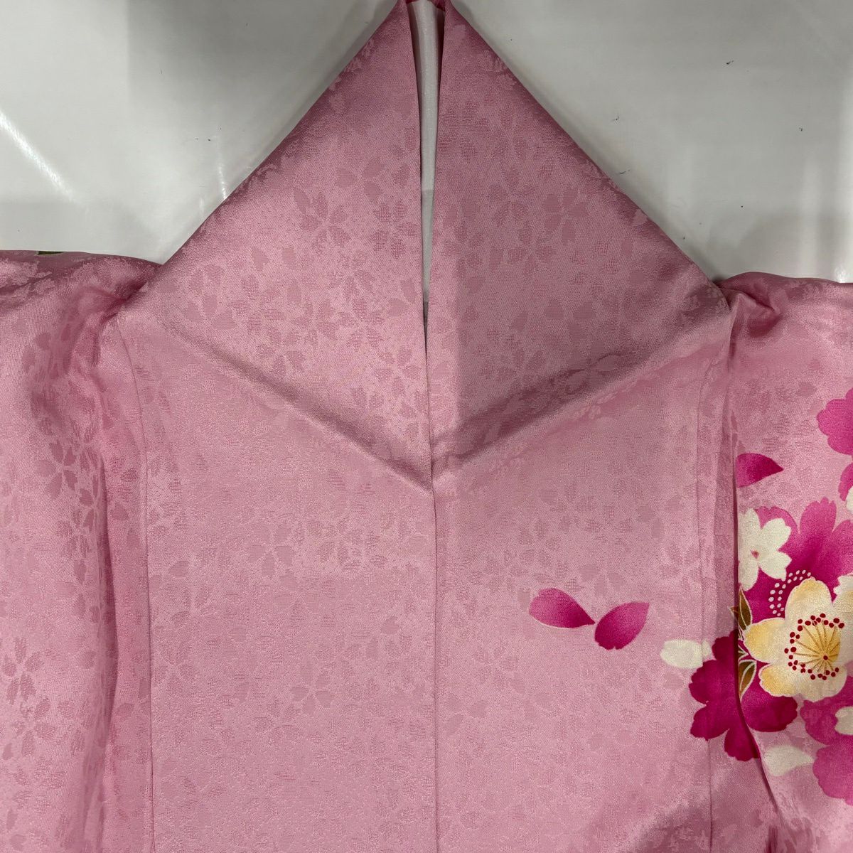 振袖禮服 身長172.5cm 袖長72.5cm L 雙層 牡丹 雪輪 漸層 金金箔 粉紅 純蠶絲 名品級