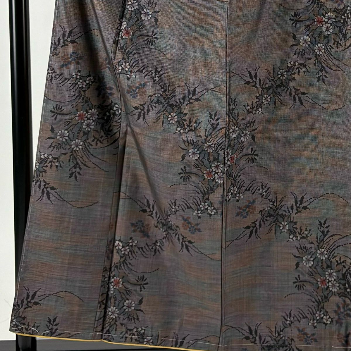 【美品】 紬織織 身長158cm 袖長66.5cm M 雙層 草花紋紋 灰紫 純蠶絲 名品級