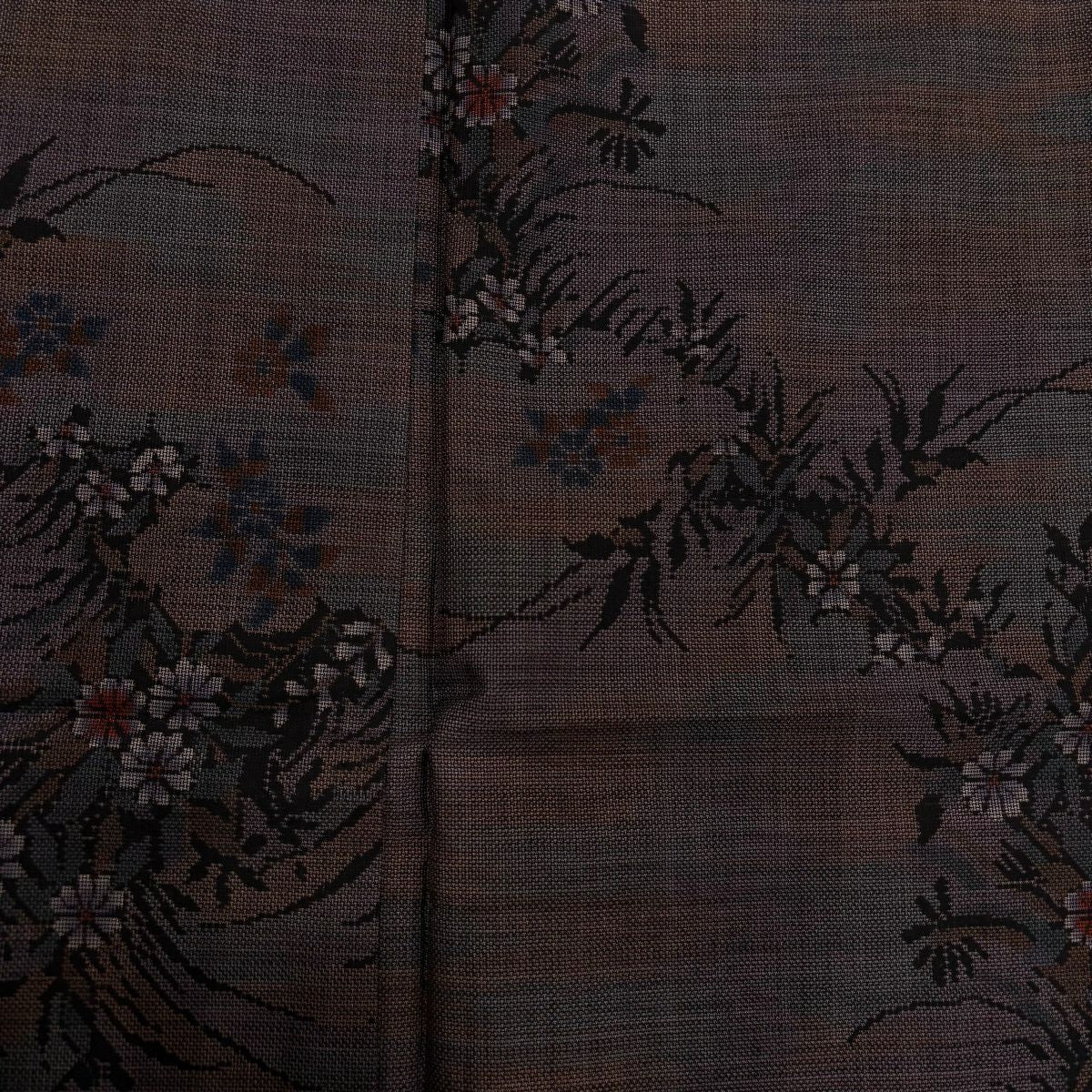 【美品】 紬織織 身長158cm 袖長66.5cm M 雙層 草花紋紋 灰紫 純蠶絲 名品級
