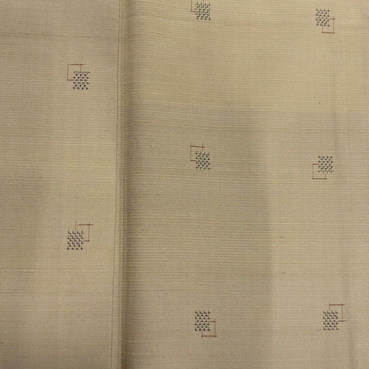 紬織 身長167.5cm 袖長67.5cm L 雙層 柿渋染 有落款 有證書 幾何學 米色 純蠶絲 名品級