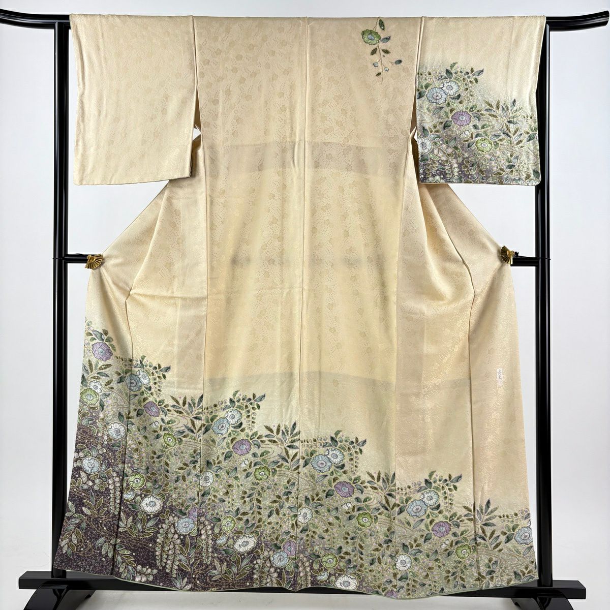 【美品】訪問服 身長158.5cm 袖長64.5cm M 雙層 落款あり 辻花染 金銀彩 米色 純蠶絲 名品級