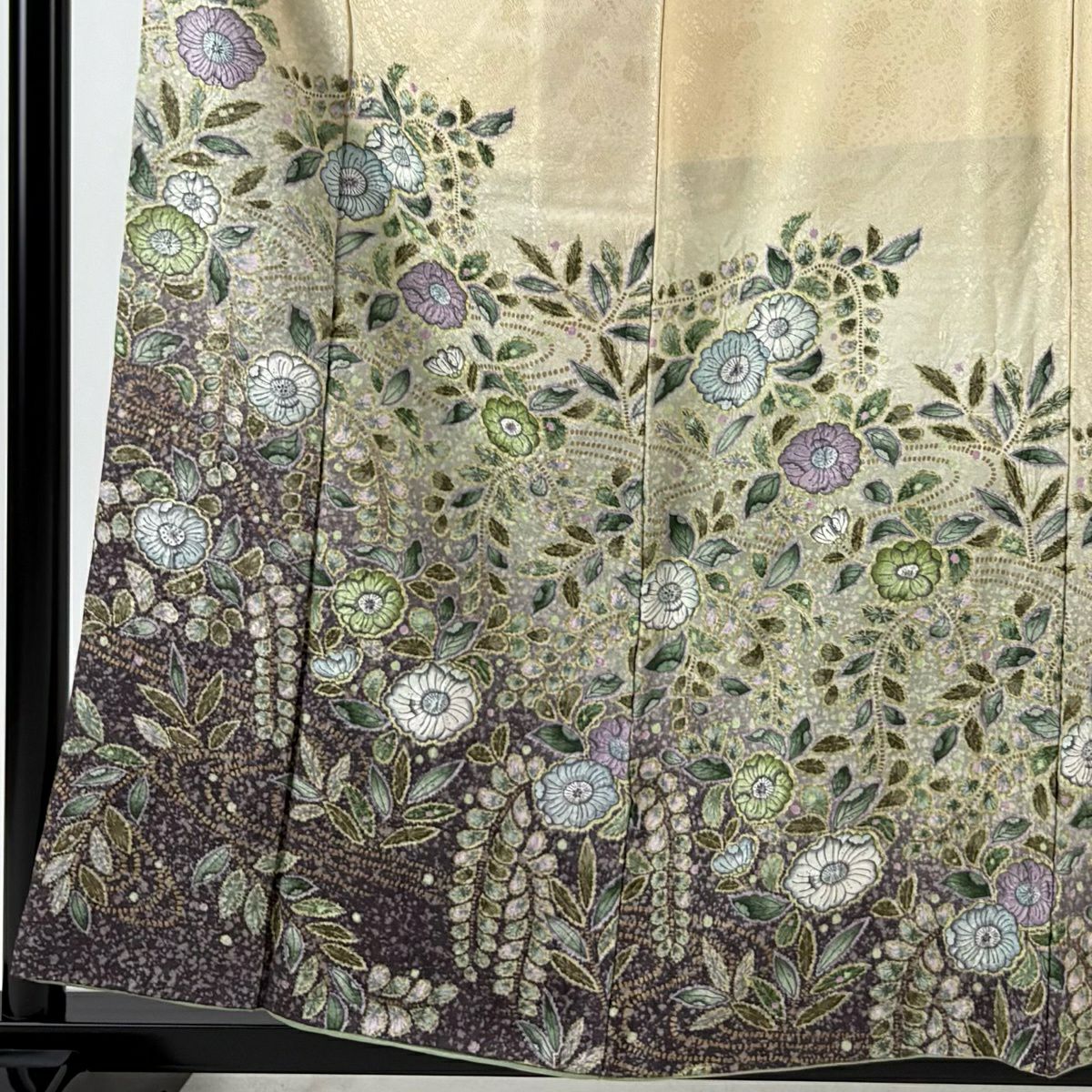 【美品】訪問服 身長158.5cm 袖長64.5cm M 雙層 落款あり 辻花染 金銀彩 米色 純蠶絲 名品級