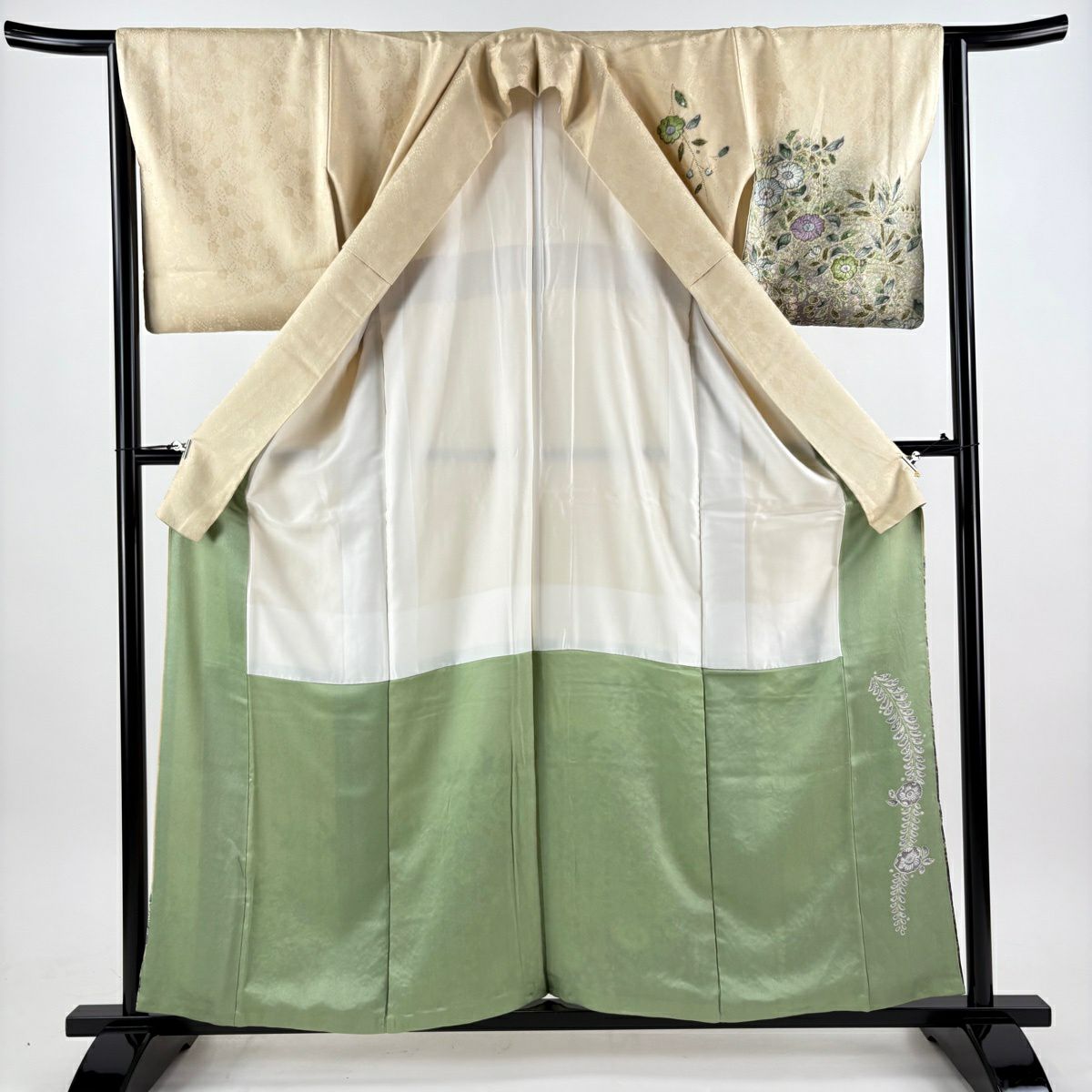 【美品】訪問服 身長158.5cm 袖長64.5cm M 雙層 落款あり 辻花染 金銀彩 米色 純蠶絲 名品級