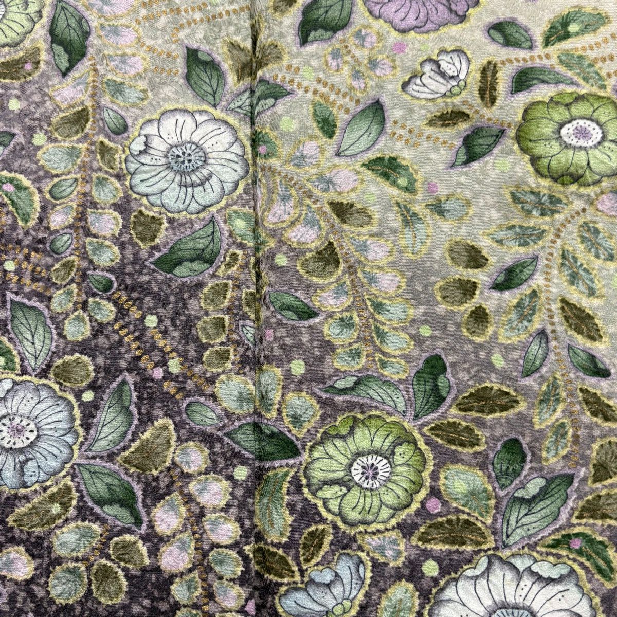 【美品】訪問服 身長158.5cm 袖長64.5cm M 雙層 落款あり 辻花染 金銀彩 米色 純蠶絲 名品級