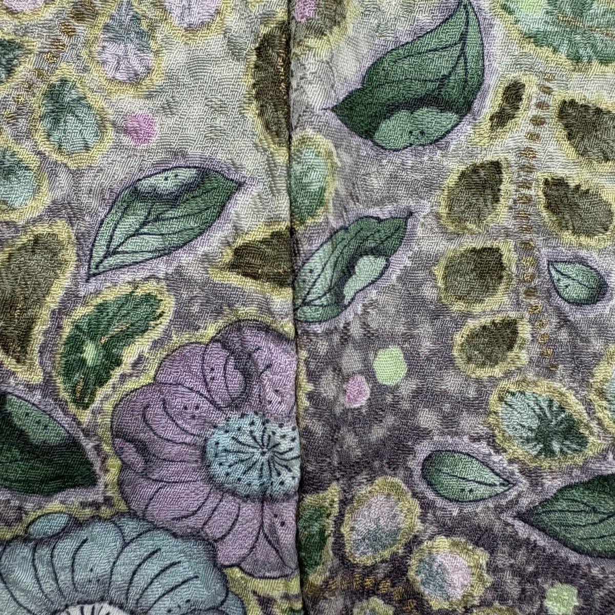 【美品】訪問服 身長158.5cm 袖長64.5cm M 雙層 落款あり 辻花染 金銀彩 米色 純蠶絲 名品級