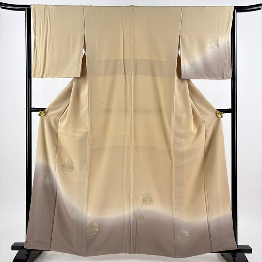 【美品】 付下 身長161cm 袖長63.5cm S 雙層 賓繭小石丸 樹下鳥獸紋 雪輪 金銀彩 漸層 米色 純蠶絲 名品級