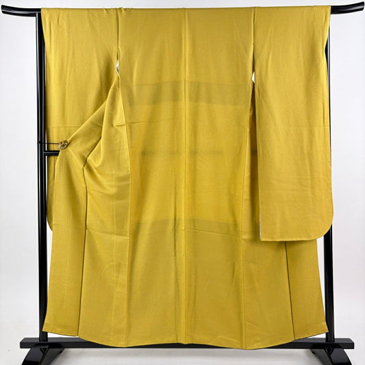 【美品】振袖禮服 身長158cm 袖長65.5cm M 雙層 地紋 芥末色 純蠶絲 名品級