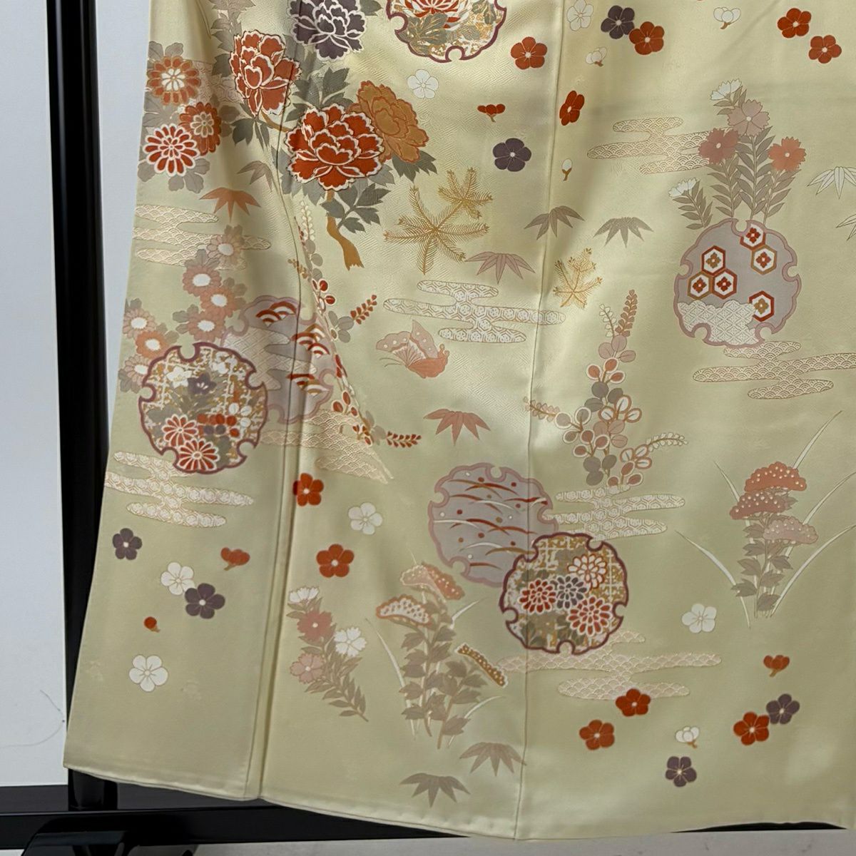 【美品】訪問服 身長159.5cm 袖長63.5cm S 雙層 雪輪 牡丹 金絲 金銀彩 米色 純蠶絲 名品級