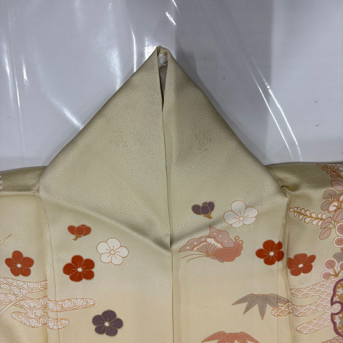 【美品】訪問服 身長159.5cm 袖長63.5cm S 雙層 雪輪 牡丹 金絲 金銀彩 米色 純蠶絲 名品級