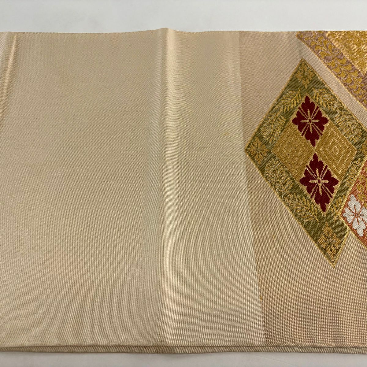 袋帶 名品級 川島織物 落款あり 關西仕立 花菱 金糸 金金箔 米色 六通 純蠶絲