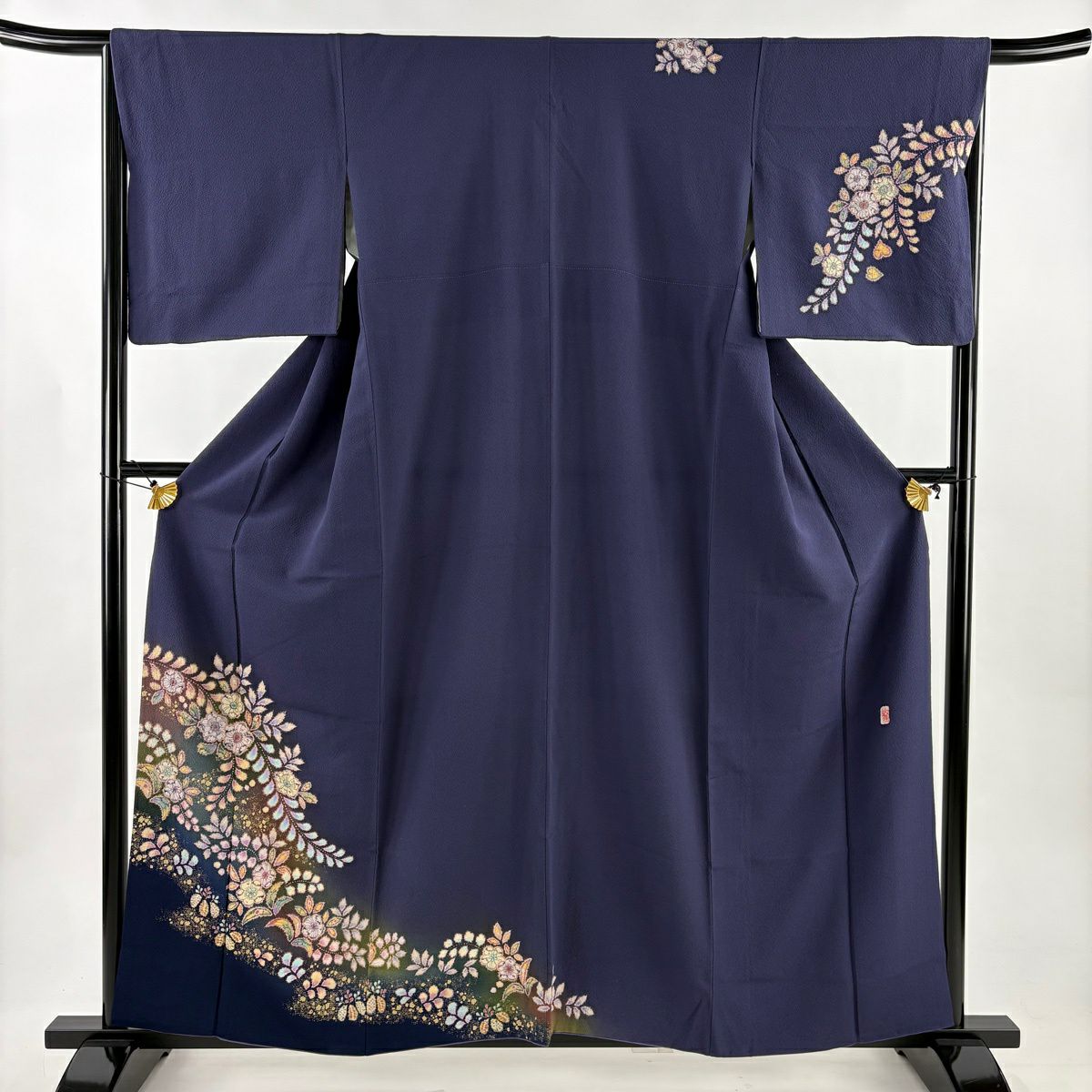 付下 身長159cm 袖長65.5cm M 雙層 翠山工房 大和 落款あり 辻花染 金銀彩 漸層 紫 純蠶絲 名品級