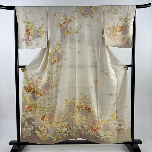訪問服 身長155.5cm 袖長66cm M 雙層 雪輪 松樹竹子梅花 金糸 漸層 奶油色 純蠶絲 名品級