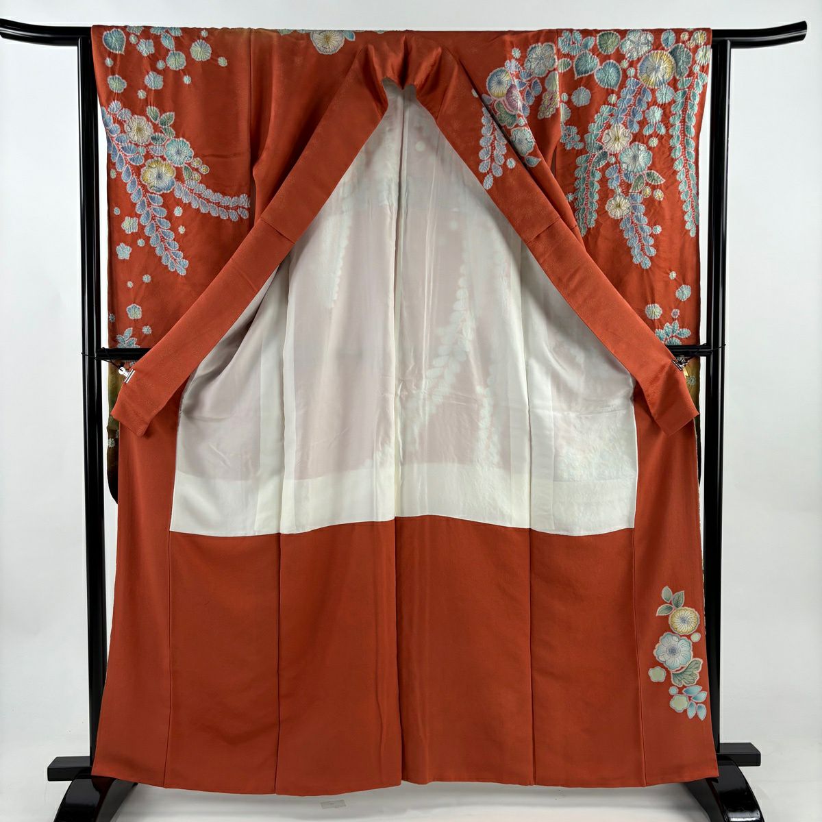 【美品】振袖禮服 身長163cm 袖長63.5cm S 雙層 落款あり 辻花染 金銀彩 漸層 朱 純蠶絲 名品級