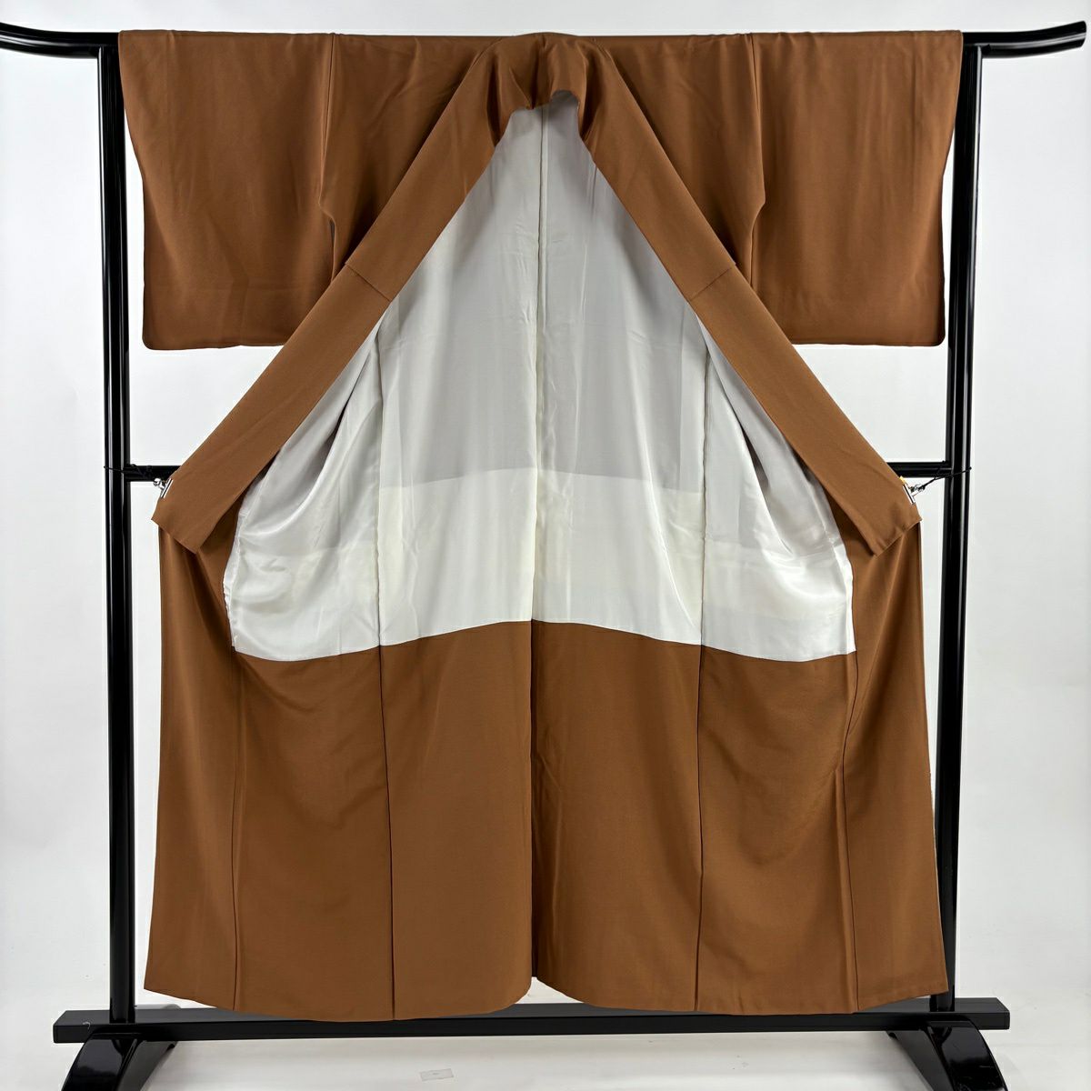 色留袖禮服 身長155cm 袖長64cm M 雙層 松樹 船 金絲 刺繡 茶 純蠶絲 名品級 一つ紋