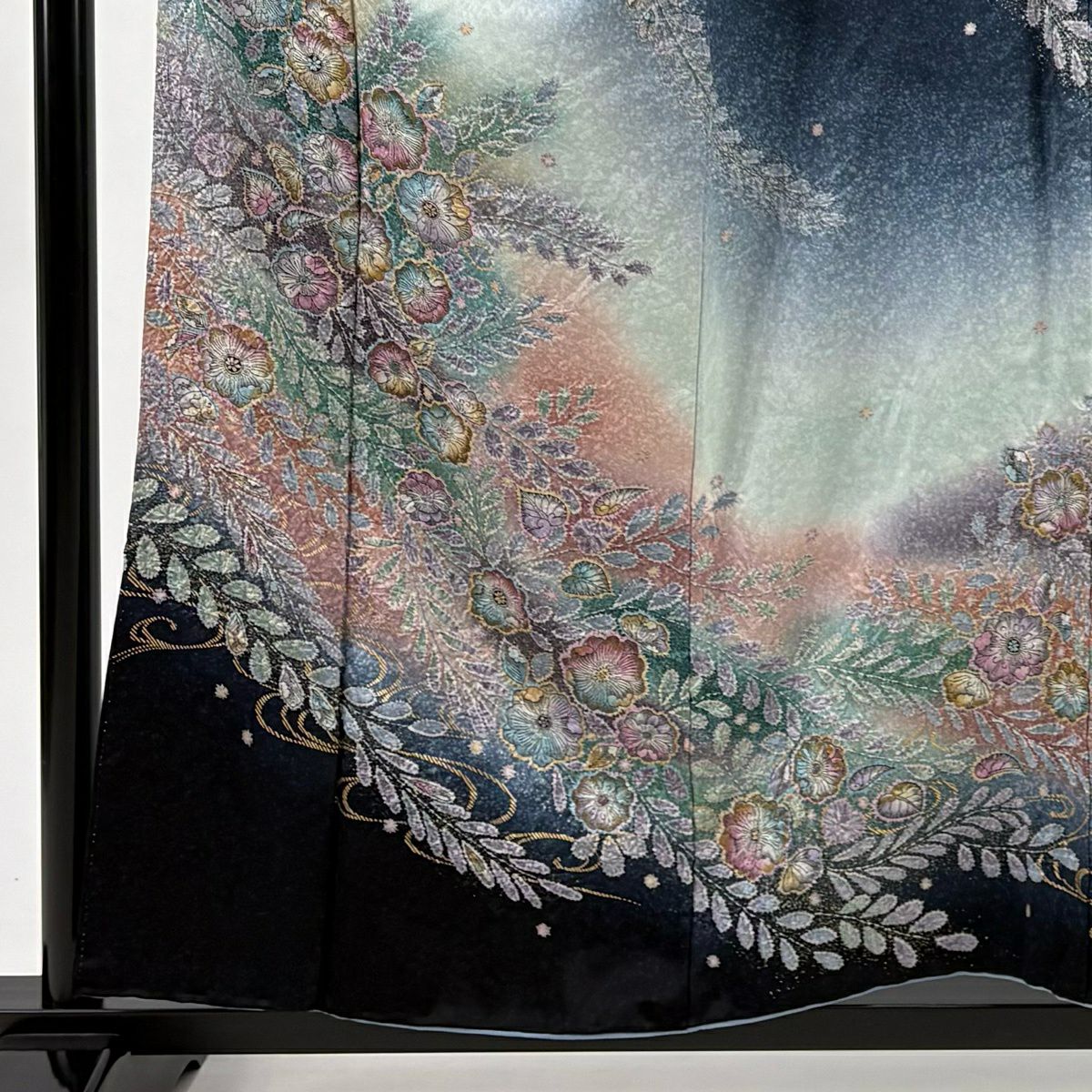 訪問服 身長157.5cm 袖長61.5cm S 雙層 辻花染 流水 金彩裝飾 漸層 藍 純蠶絲 名品級