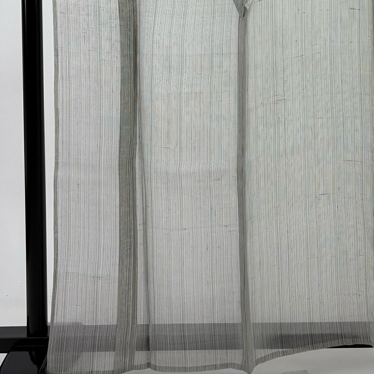 小紋 身長163.5cm 袖長66cm M 薄物 夏紬織織 大和 縱條 灰色 純蠶絲 名品級