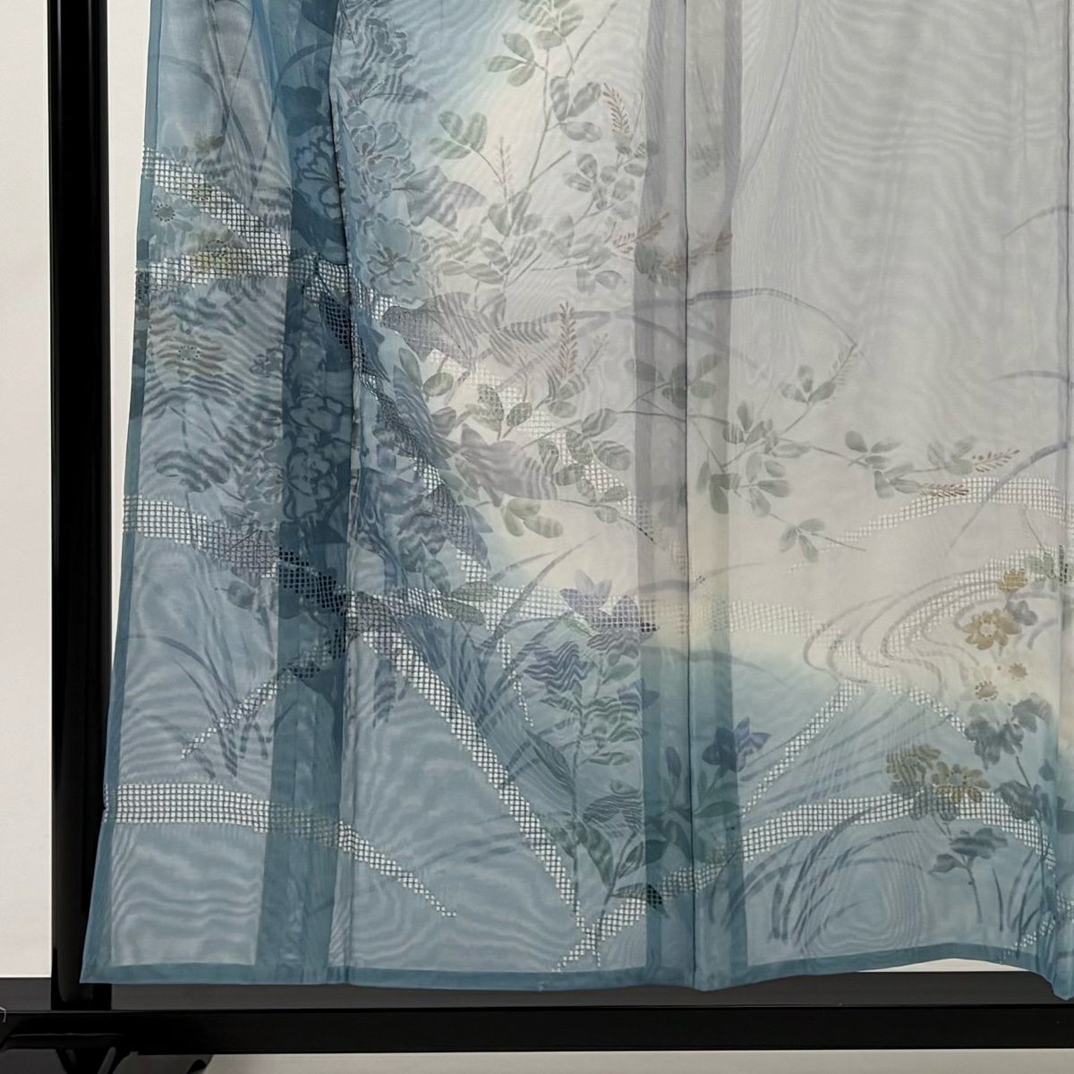 【美品】訪問服 身長157cm 袖長63cm S 雙層 草花紋紋 漸層 刺繡 水藍 純蠶絲 名品級