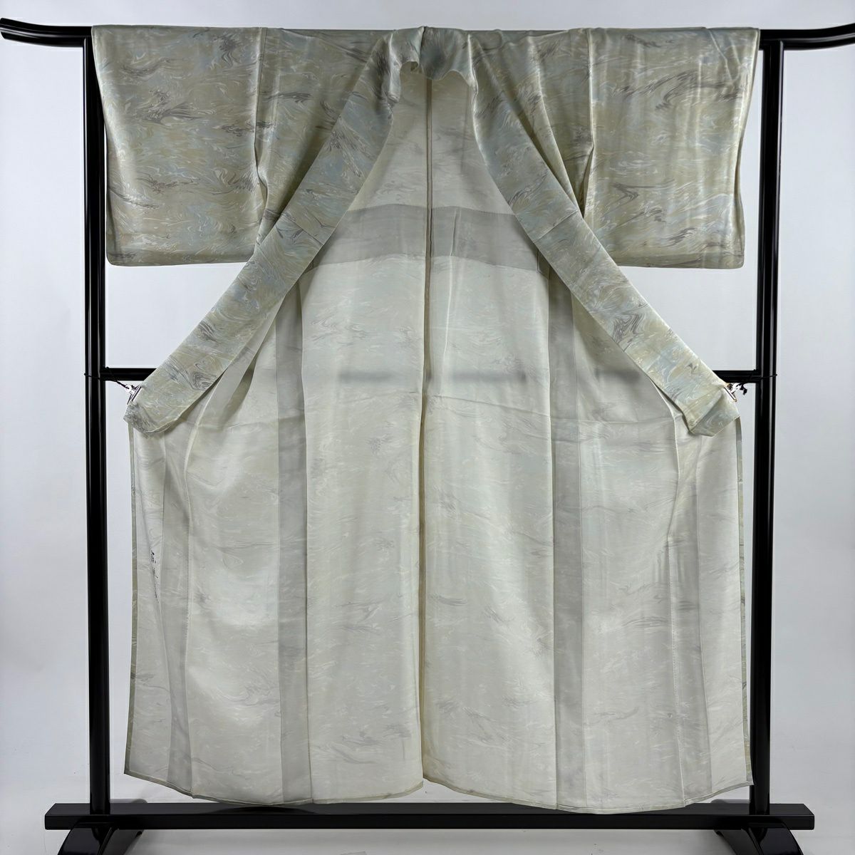 【美品】 小紋 身長154.5cm 袖長63.5cm S 單層 墨流し 抹茶 純蠶絲 名品級