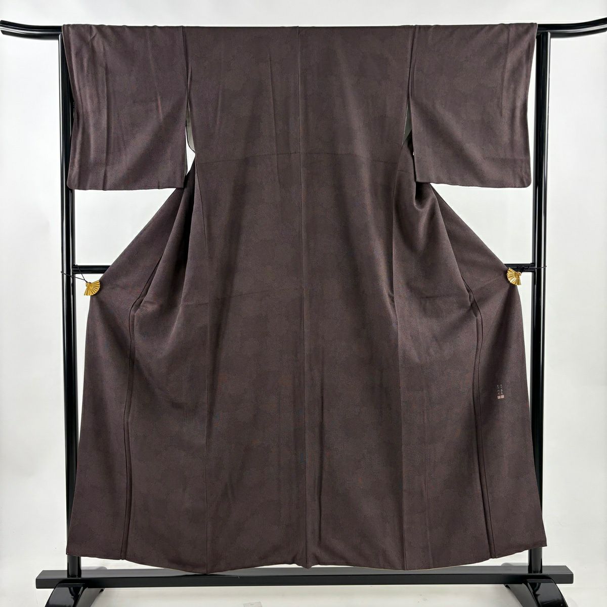 【美品】 江戶小紋 身長156cm 袖長65cm M 雙層 落款あり 雪輪圖案 茶紫 純蠶絲 名品級