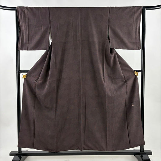 【美品】 江戶小紋 身長156cm 袖長65cm M 雙層 落款あり 雪輪圖案 茶紫 純蠶絲 名品級