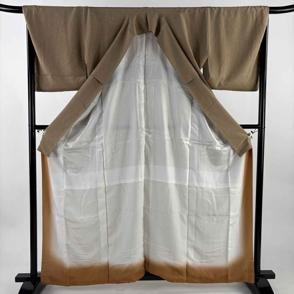 江戶小紋 身長161cm 袖長67.5cm L 雙層 茶 純蠶絲 秀品級