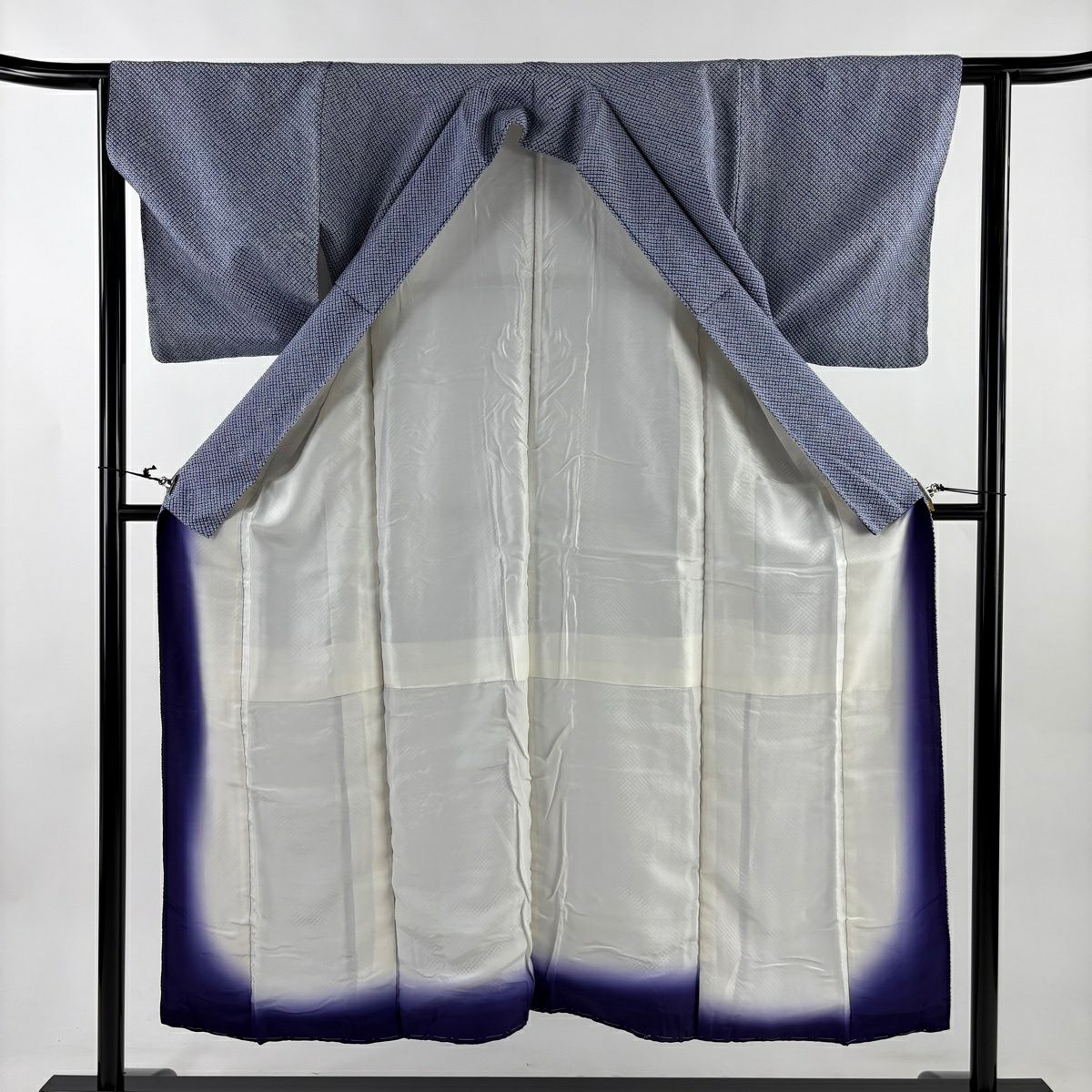 小紋 身長150cm 袖長61.5cm S 雙層 總絞染 藍 純蠶絲 秀品級