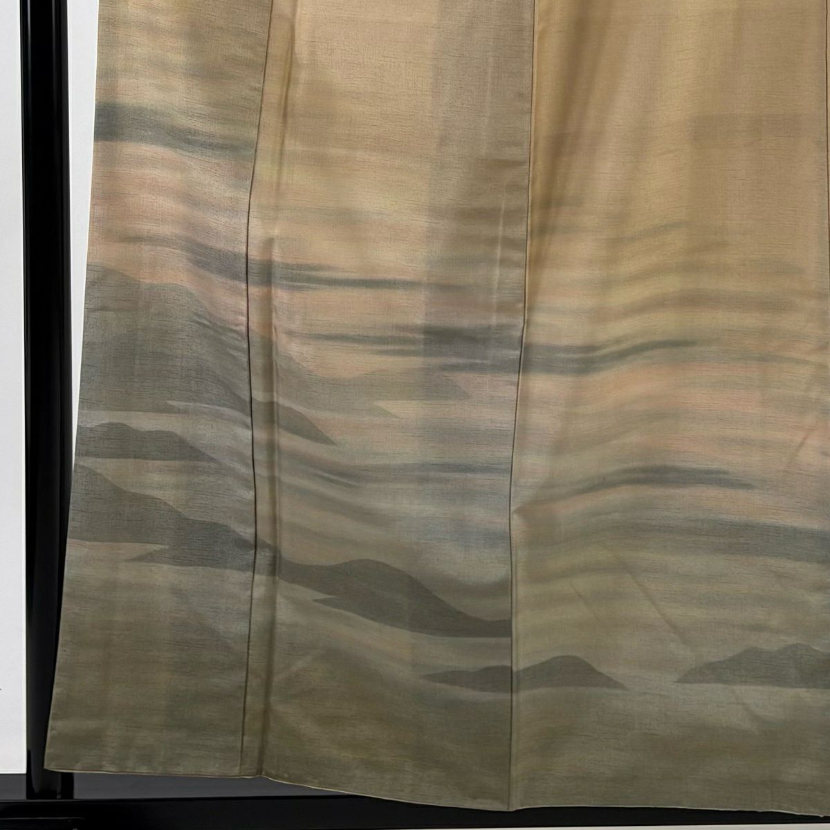 【美品】 付下 身長158cm 袖長63.5cm S 雙層 紬織織 霞 山並 逐漸變化 米色 純蠶絲 優品級