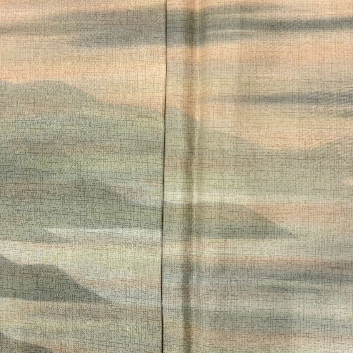 【美品】 付下 身長158cm 袖長63.5cm S 雙層 紬織織 霞 山並 逐漸變化 米色 純蠶絲 優品級