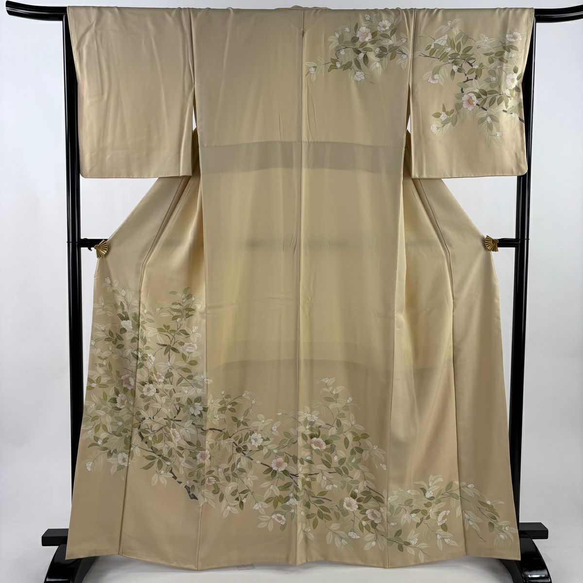 【美品】訪問服 身長164.5cm 袖長66cm M 雙層 椿 金銀彩 米色 純蠶絲 秀品級 一つ紋