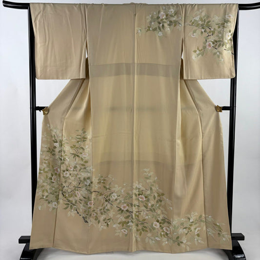 【美品】訪問服 身長164.5cm 袖長66cm M 雙層 椿 金銀彩 米色 純蠶絲 秀品級 一つ紋