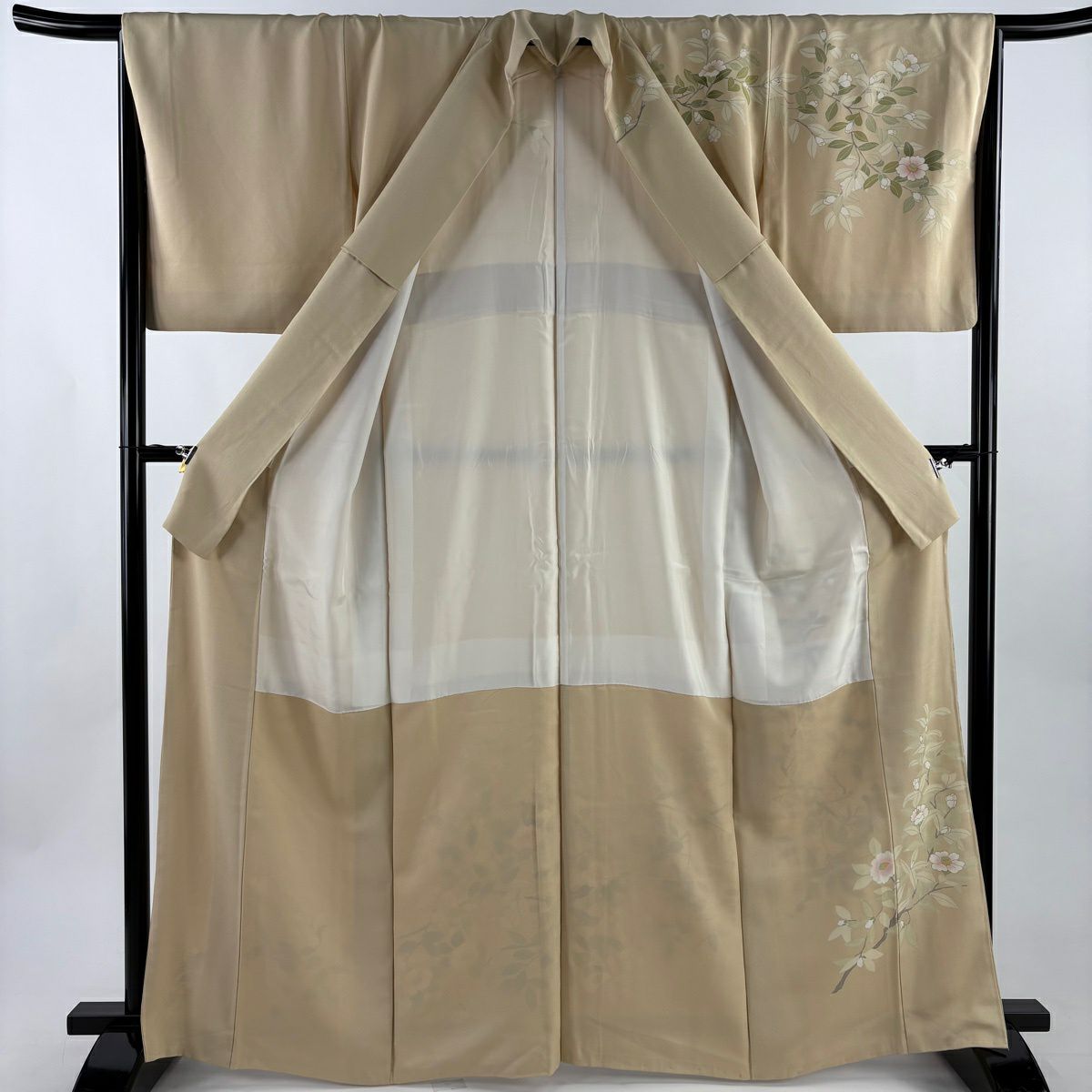 【美品】訪問服 身長164.5cm 袖長66cm M 雙層 椿 金銀彩 米色 純蠶絲 秀品級 一つ紋
