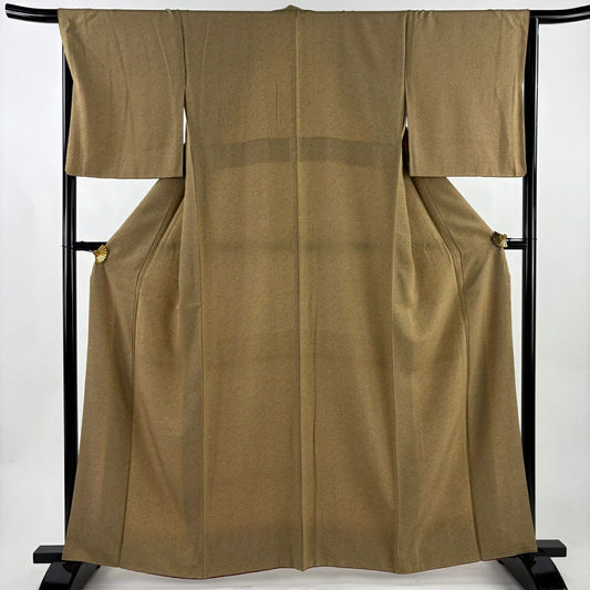 【美品】 江戶小紋 身長161cm 袖長65.5cm M 雙層 鈴乃屋 圓文 草花紋紋 山吹茶 純蠶絲 秀品級