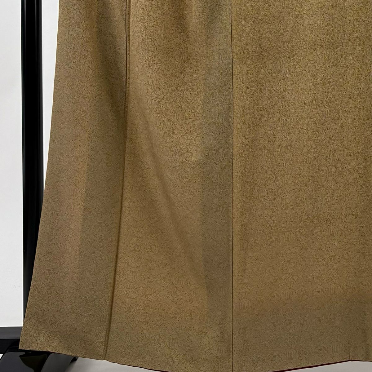 【美品】 江戶小紋 身長161cm 袖長65.5cm M 雙層 鈴乃屋 圓文 草花紋紋 山吹茶 純蠶絲 秀品級