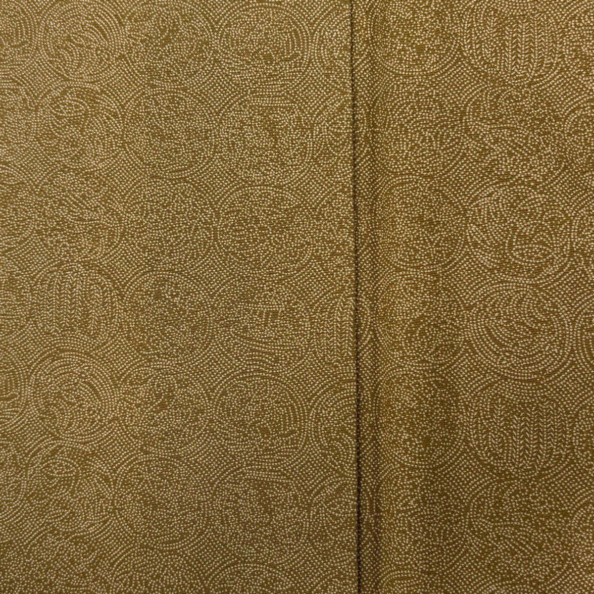 【美品】 江戶小紋 身長161cm 袖長65.5cm M 雙層 鈴乃屋 圓文 草花紋紋 山吹茶 純蠶絲 秀品級